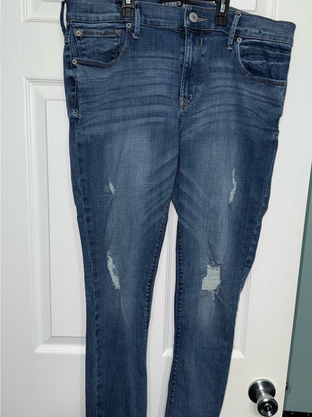 Express Women's Dark Blue Distressed Jeggings